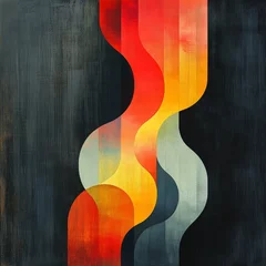 Fotobehang Abstracte kunst Abstract vibrant art piece with wavy lines in warm and cool tones representing emotions and creativity suitable for modern decor and design projects  © พุฒิพงศ์ ขาวทอง