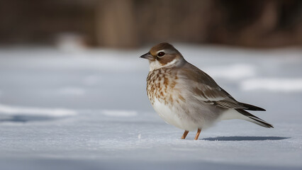 Small Bird Standing on Snow with Blurred Background