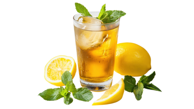 Mojito cocktail with lime mint and ice on a white background