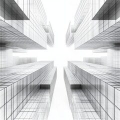 Fototapeta premium Abstract View of Futuristic Skyscrapers in a Contemporary Urban Landscape with Wireframe Structure and Monochrome Aesthetic