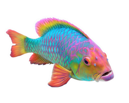 vibrant parrotfish with beak like mouth, showcasing bright colors and intricate patterns, swimming gracefully in ocean. Its unique appearance captivates underwater enthusiasts