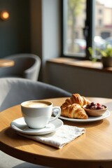 Aromatic Coffee and Flaky Pastries Enjoyed in a Sunlit Cafe