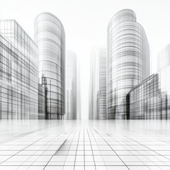 Fototapeta premium Modern Cityscape with Futuristic Skyscrapers and Abstract Architecture in Minimalist Style