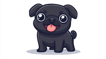 Naklejka premium Adorable cartoon black pug puppy, big eyes. Perfect for children's books, pet websites, or cards.