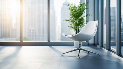 A solitary chair in a modern workspace, embodying simplicity and focus in a clean, minimalist design.