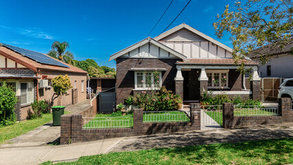 Old Restored Federation Suburban Sydney Double Brick with terrecotta Roof tiles timber window frames  in western Sydney  NSW Australia