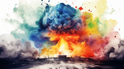 Obraz premium Colorful Watercolor Representation of Nuclear Test Site Explosion