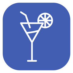 Minimalist Line Art Circular Cocktail Glass with Lemon Slice Icon