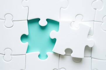 Puzzle piece insertion workspace conceptual image indoor close-up
