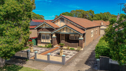 Old Restored Federation Suburban Sydney Double Brick with terrecotta Roof tiles timber window frames  in western Sydney  NSW Australia