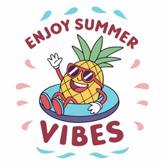 Funny Pineapple with Sunglasses - Retro Summer Illustration
