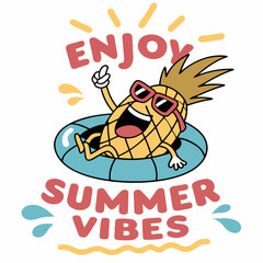Chill Pineapple Floating in Pool - Fun Tropical Vector