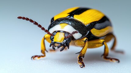 Fototapeta premium Yellow beetle macro shot, studio background, insect detail, nature photography (1)