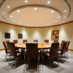 Fototapeta premium This image is ideal for projects related to corporate meetings, business environments, workplace productivity, professional discussions, and office interiors. It is perfect for use in marketing 