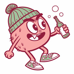 Quirky Pink Character with Beanie - Retro Street Art Illustration