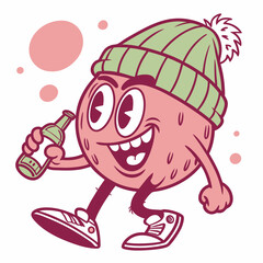 Quirky Pink Character with Beanie - Retro Street Art Illustration