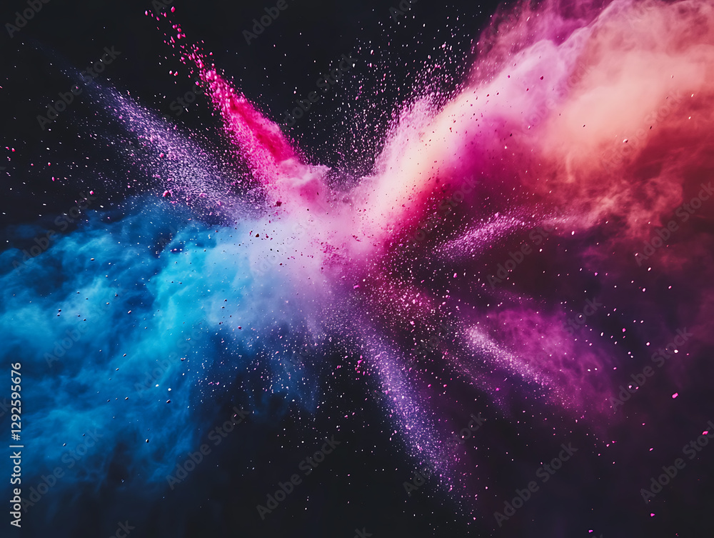 Poster vibrant color explosion in abstract art digital creation energetic environment close-up view creativ