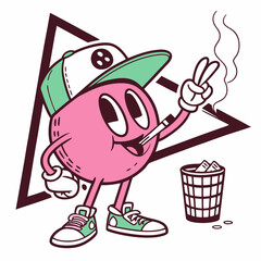 Quirky Pink Character with Cigarette - Bold and Funky Vector