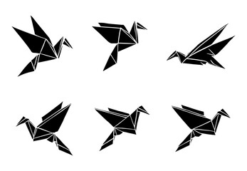 origami bird silhouette set, isolated background