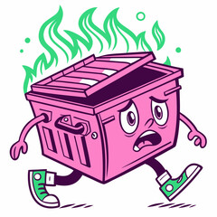 Burning Trash Bin Mascot - Cool and Edgy Pop Art Vector