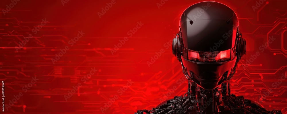 Poster futuristic robot with red background