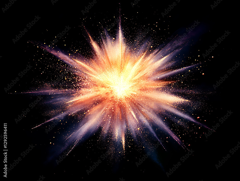 Poster explosive cosmic event starburst phenomenon outer space digital art dark background abstract visuali