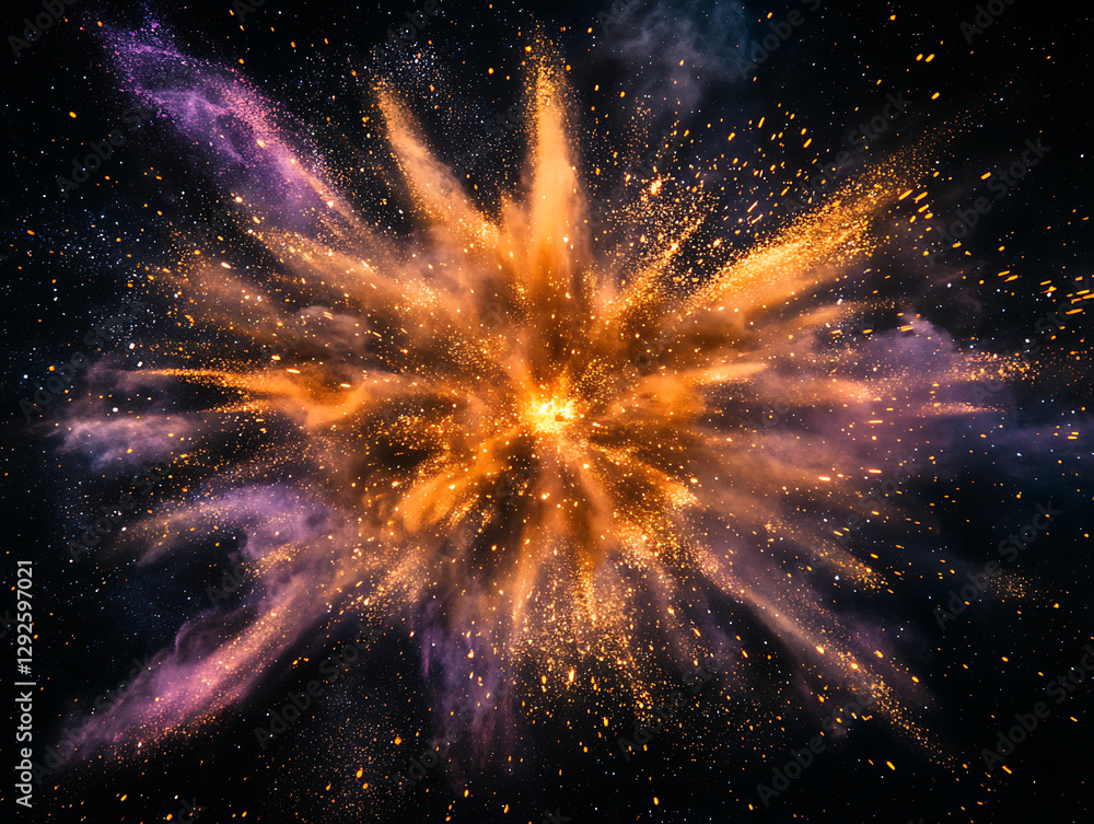 Poster explosive cosmic display of colorful stardust outer space digital art vibrant abstract viewpoint cel
