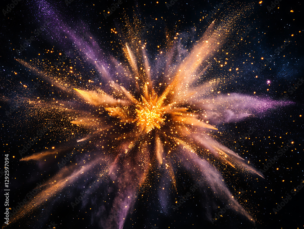 Poster cosmic explosion outer space digital art nebula close-up view celestial phenomenon
