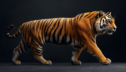 Obraz premium Tiger walking on dark background, wildlife, nature