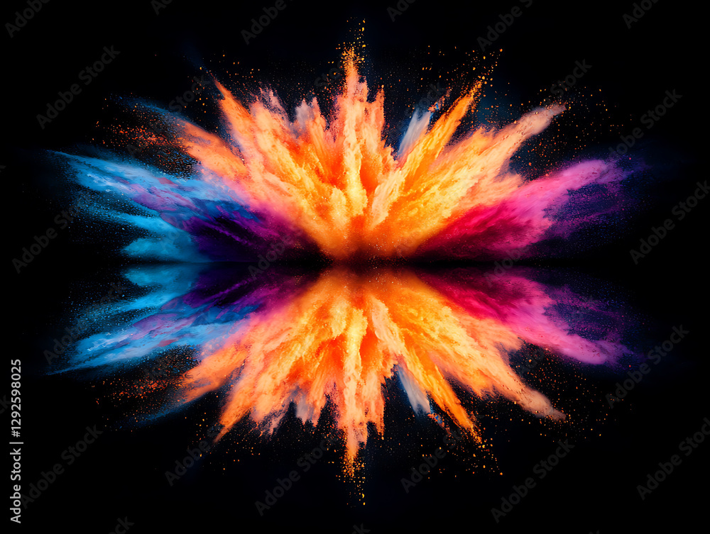 Poster explosive color burst abstract background digital artwork vibrant environment symmetrical viewpoint 