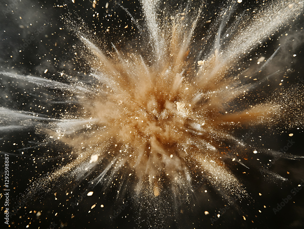 Poster explosive dust burst studio image capture dark environment close-up viewpoint abstract concept