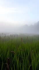  Misty Southern Swamp at Dawn with Fog and Tall Grass