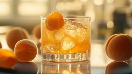 Refreshing Apricot Cocktail with Ice Cubes in a Glass: A Taste of Summer