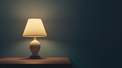 soft glow emanates from stylish table lamp, illuminating serene space with calming ambiance. elegant design complements minimalist decor
