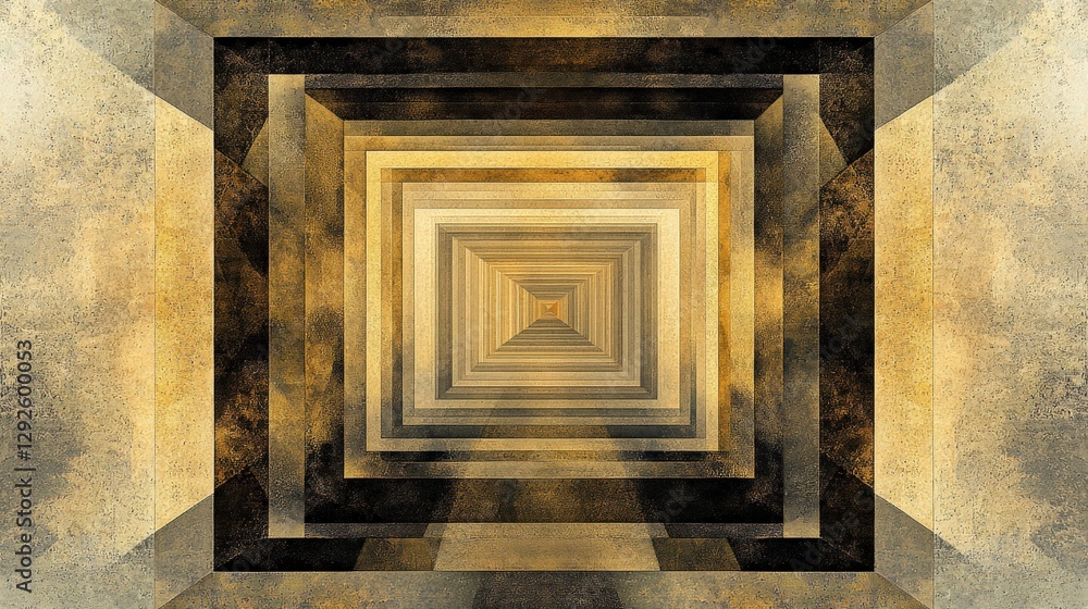 Poster abstract geometric pattern depicting layers of depth and texture in warm tones, evoking a sense of i