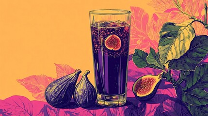 Delicious and Refreshing Fig Infused Drink Artistically Displayed Still Life