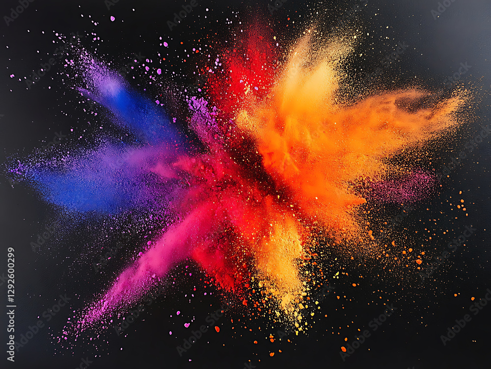 Poster vibrant color explosion event abstract art digital creation dark background dynamic perspective visu