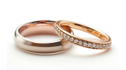 Couple wedding gold ring, symbol of love and wedding isolated on white background