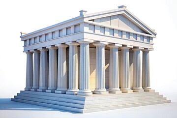 Obraz premium A low-poly 3D render of a white Greek temple against a clean background, showcasing ancient geometric architecture.