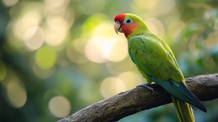Fototapeta premium Brilliant Parakeet on Branch: Generative AI