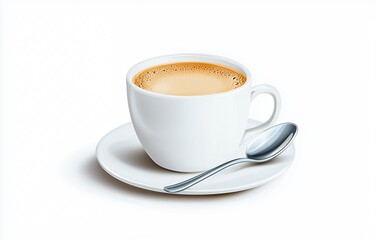White Coffee Cup With Spoon On Saucer