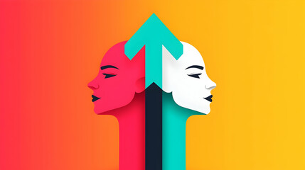 Dual Faces Facing Each Other with Arrows Signifying Directional Growth