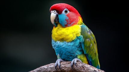 Obraz premium Colorful Parrot Portrait: Red-Capped Bird on Branch