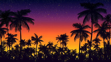 Obraz premium A tropical scene with palm trees and a beautiful sunset