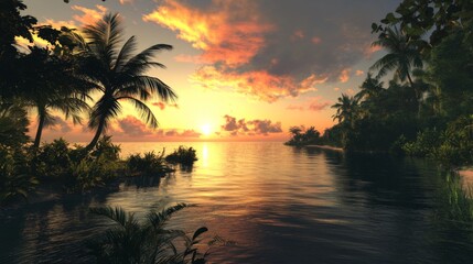 Fototapeta premium Tropical Sunset Paradise Scene