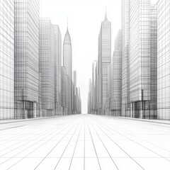 Fototapeta premium Futuristic Cityscape with Abstract Skyscrapers and Clear Perspective Lines in Monochrome Style for Architectural and Urban Design Use