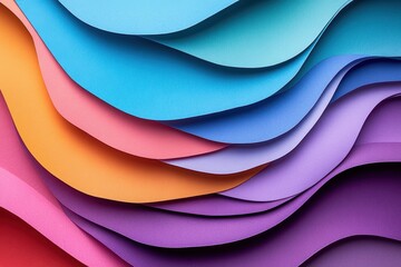Abstract colorful paper waves, vibrant hues. Perfect for backgrounds, websites, or design projects needing a colorful, wavy texture.