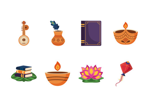 Beige Traditional Festive Vasant Basant Icons Set