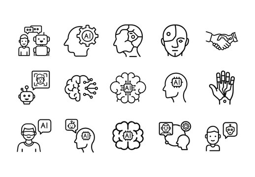 Black Artificial Intelligence and Human Icons Set