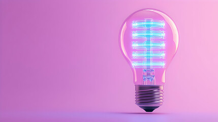 Fototapeta premium Neon Light Bulb on Pink Background with Modern Design Elements